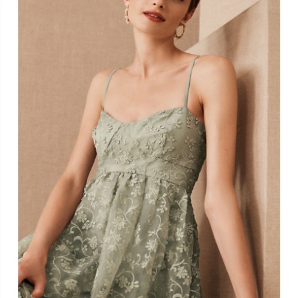 New BHLDN x Anthropologie Isadora Organza 10 / Med Green Formal Midi Dress - Picture 3 of 5
